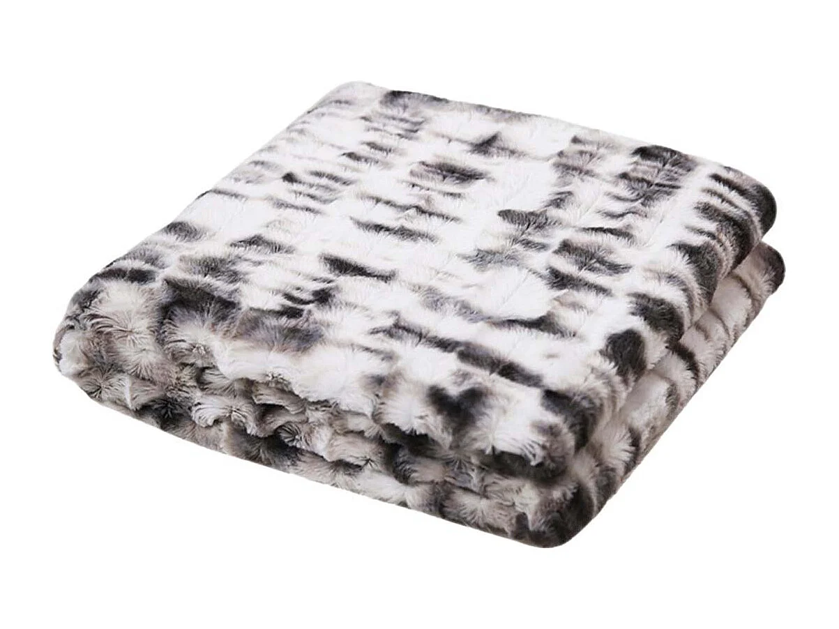 Plaid Ultra Doux 140x200cm Imitation Fourrure Texturée Ombrée Coloris Gris et Blanc - FLUFFY