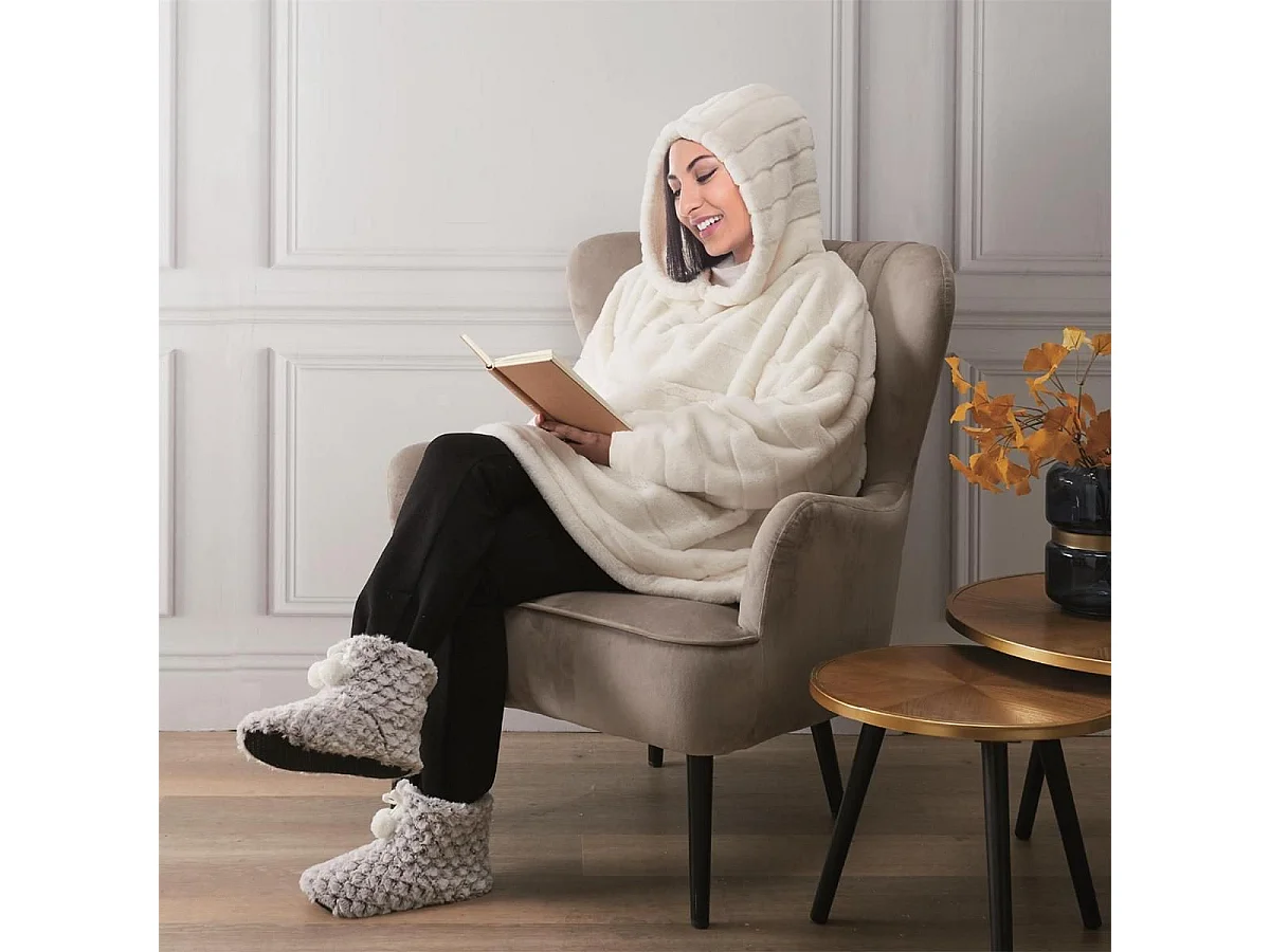 Sweat Plaid Blanc Ultra-Confort, Imitation Fourrure et Chaleur Cocooning - SWEET