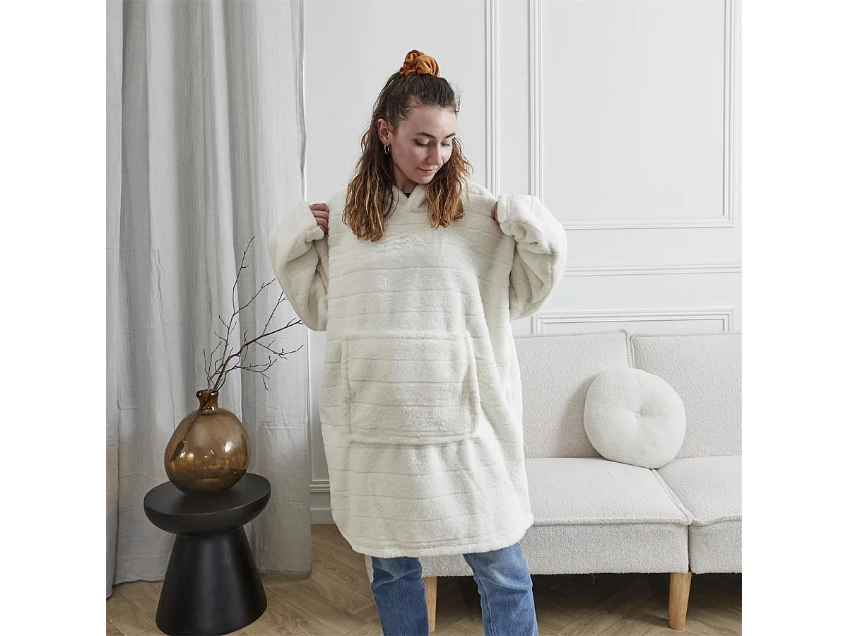 Sweat Plaid Blanc Ultra-Confort, Imitation Fourrure et Chaleur Cocooning - SWEET