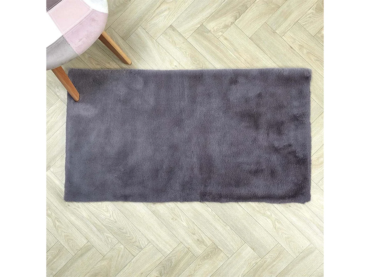 Tapis 60x110cm Imitation Fourrure Fine Gris Anthracite - SNUGLY