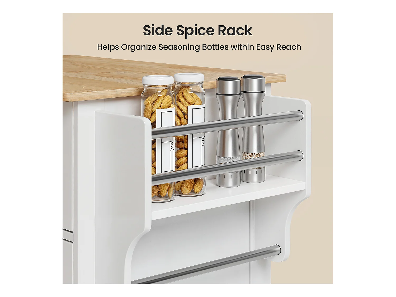 Chariot de Cuisine Blanc avec Plan de Travail et Tiroir - 45 x 65 x 91 cm