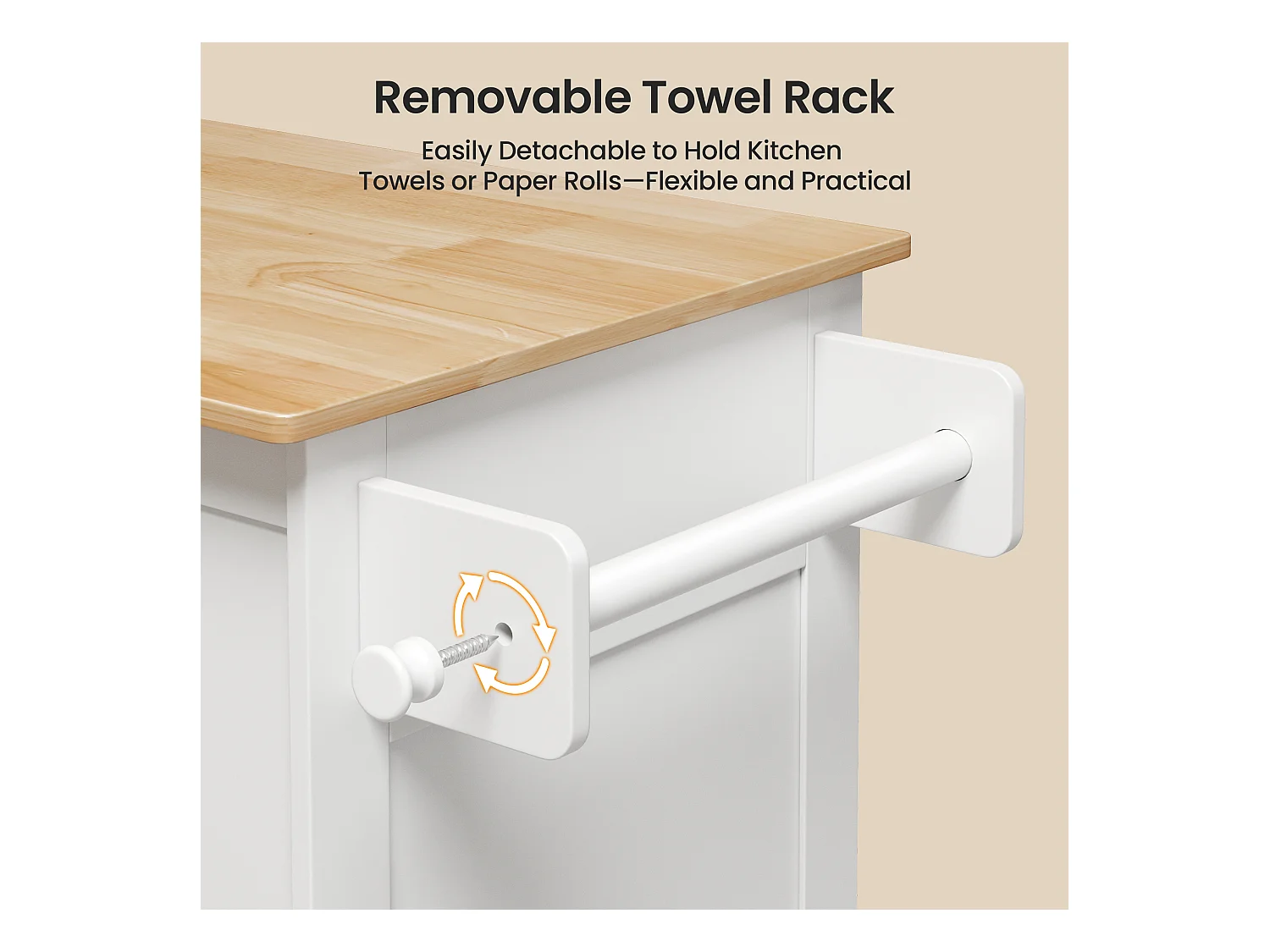 Chariot de Cuisine Blanc avec Plan de Travail et Tiroir - 45 x 65 x 91 cm