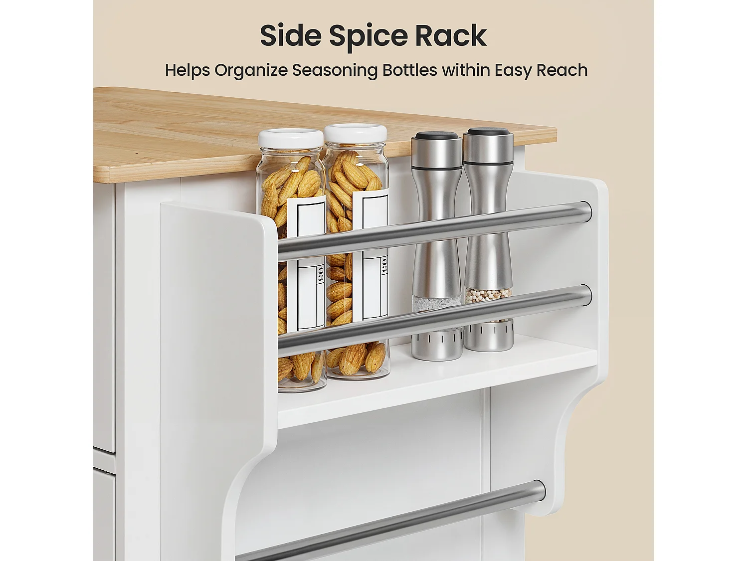 Chariot de Cuisine Blanc avec Plan de Travail et Tiroir - 45 x 65 x 91 cm