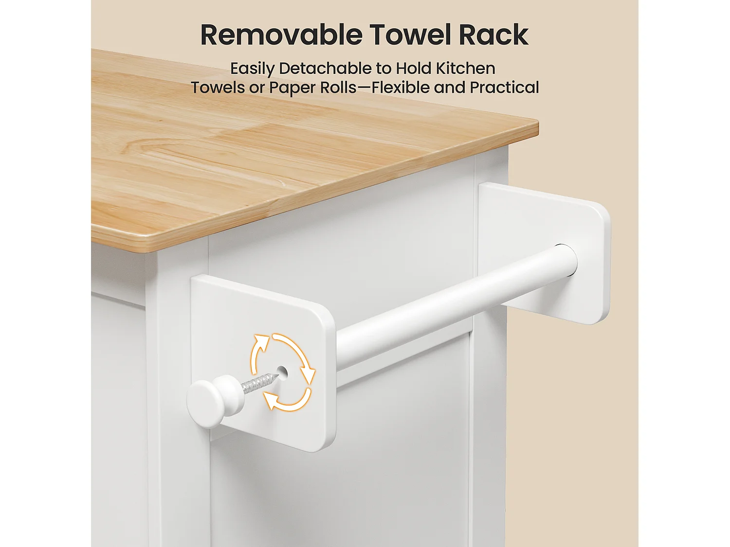 Chariot de Cuisine Blanc avec Plan de Travail et Tiroir - 45 x 65 x 91 cm