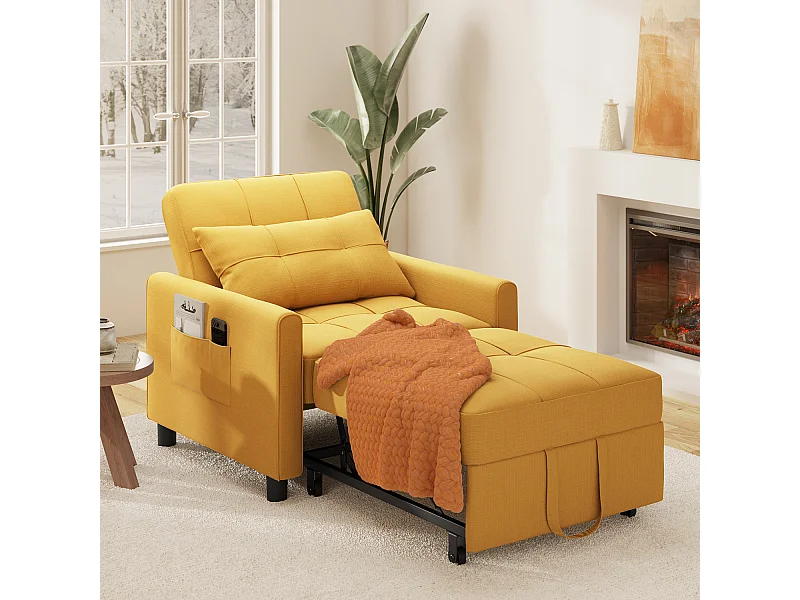 Fauteuil Convertible Bealife Fauteuil Lit Canapé 1 Place Chaise Longue Coussin Roues,Jaune