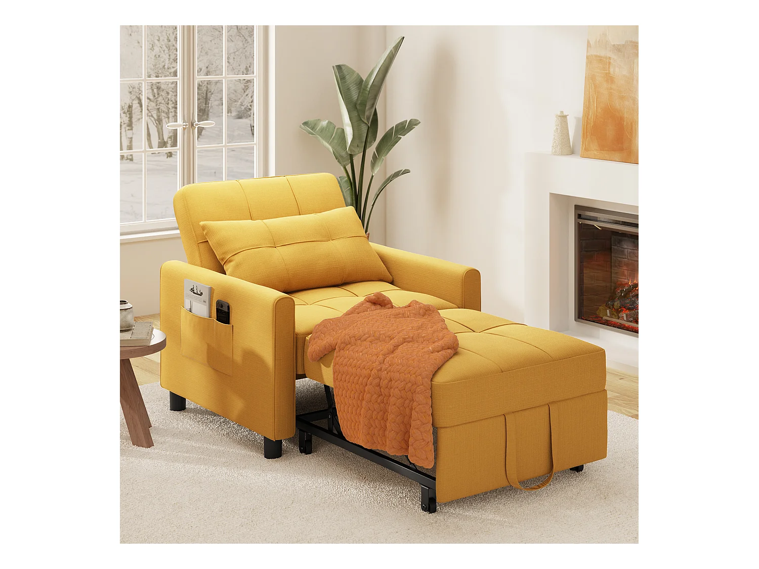 Fauteuil Convertible Bealife Fauteuil Lit Canapé 1 Place Chaise Longue Coussin Roues,Jaune