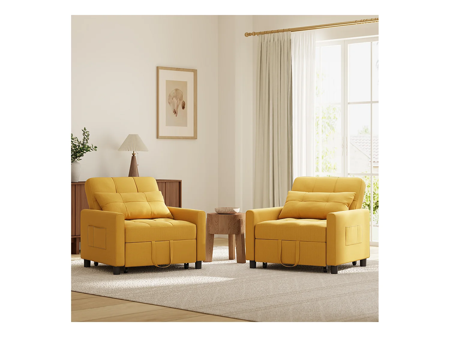 Fauteuil Convertible Bealife Fauteuil Lit Canapé 1 Place Chaise Longue Coussin Roues,Jaune