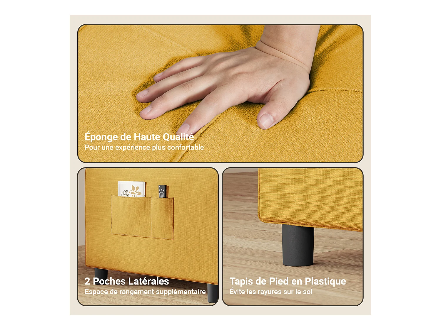 Fauteuil Convertible Bealife Fauteuil Lit Canapé 1 Place Chaise Longue Coussin Roues,Jaune