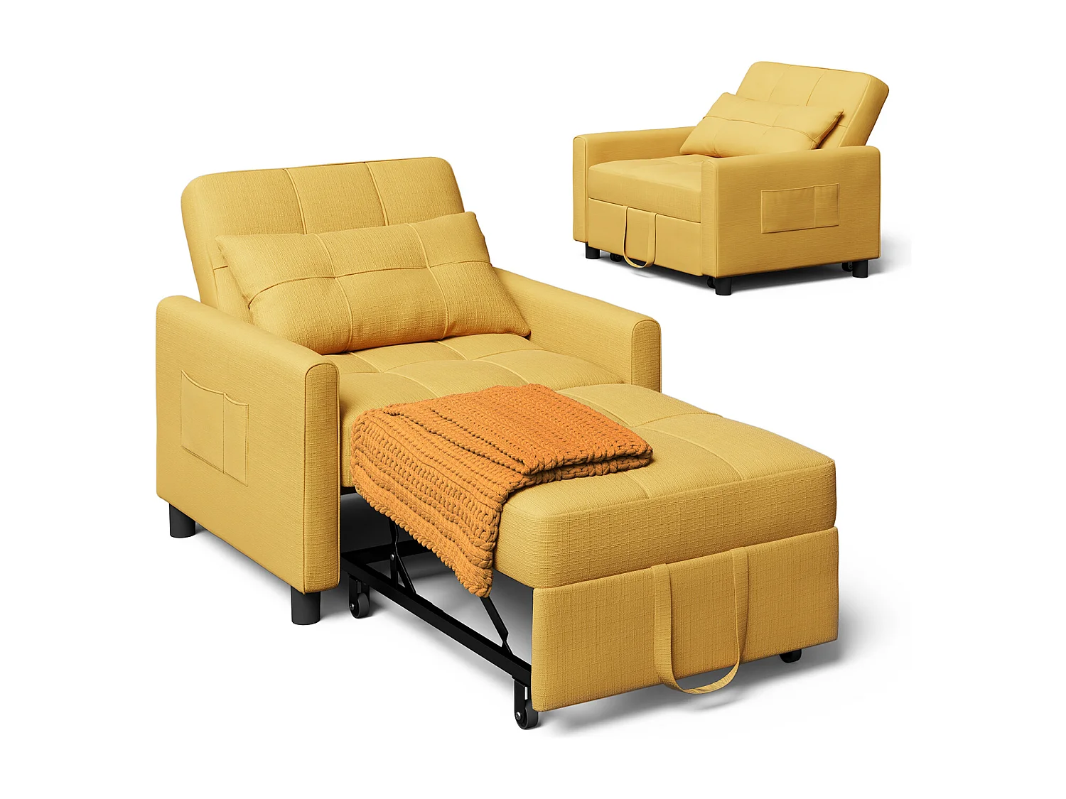 Fauteuil Convertible Bealife Fauteuil Lit Canapé 1 Place Chaise Longue Coussin Roues,Jaune