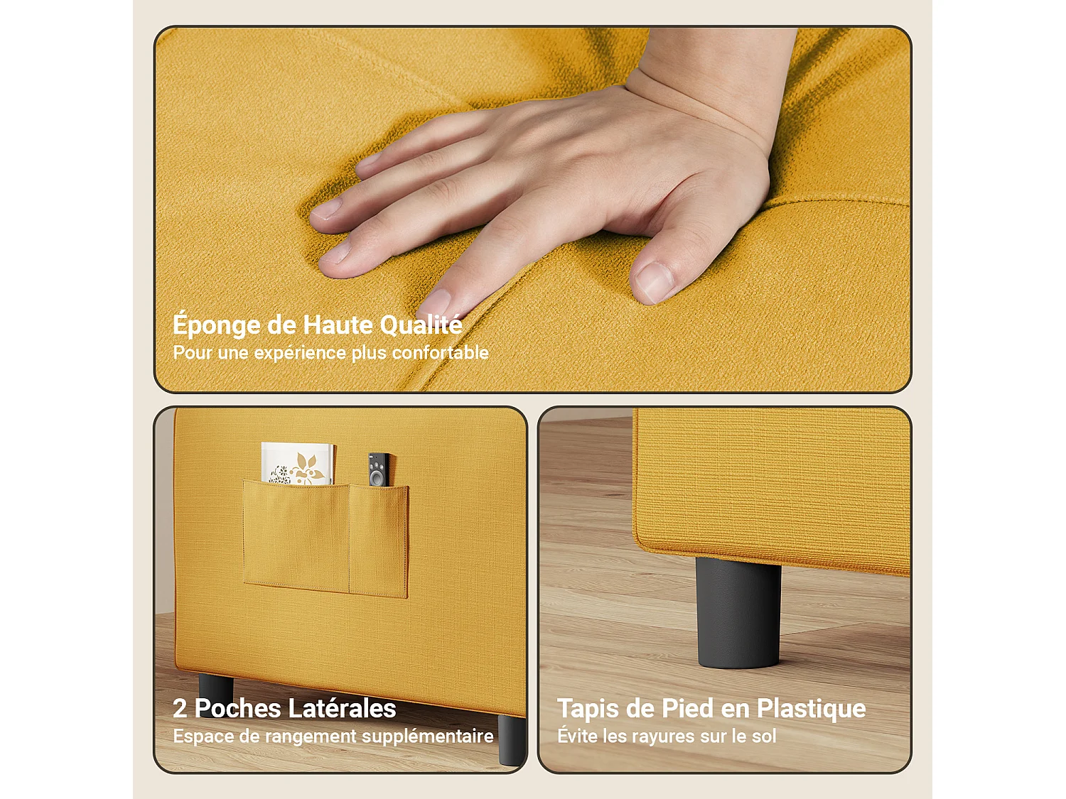 Fauteuil Convertible Bealife Fauteuil Lit Canapé 1 Place Chaise Longue Coussin Roues,Jaune