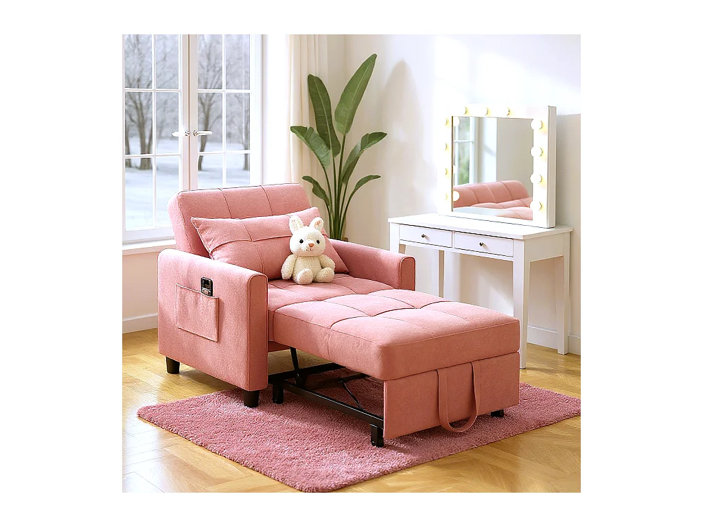 Fauteuil Convertible Bealife Fauteuil Lit Canapé 1 Place Chaise Longue Coussin Roues,Rose
