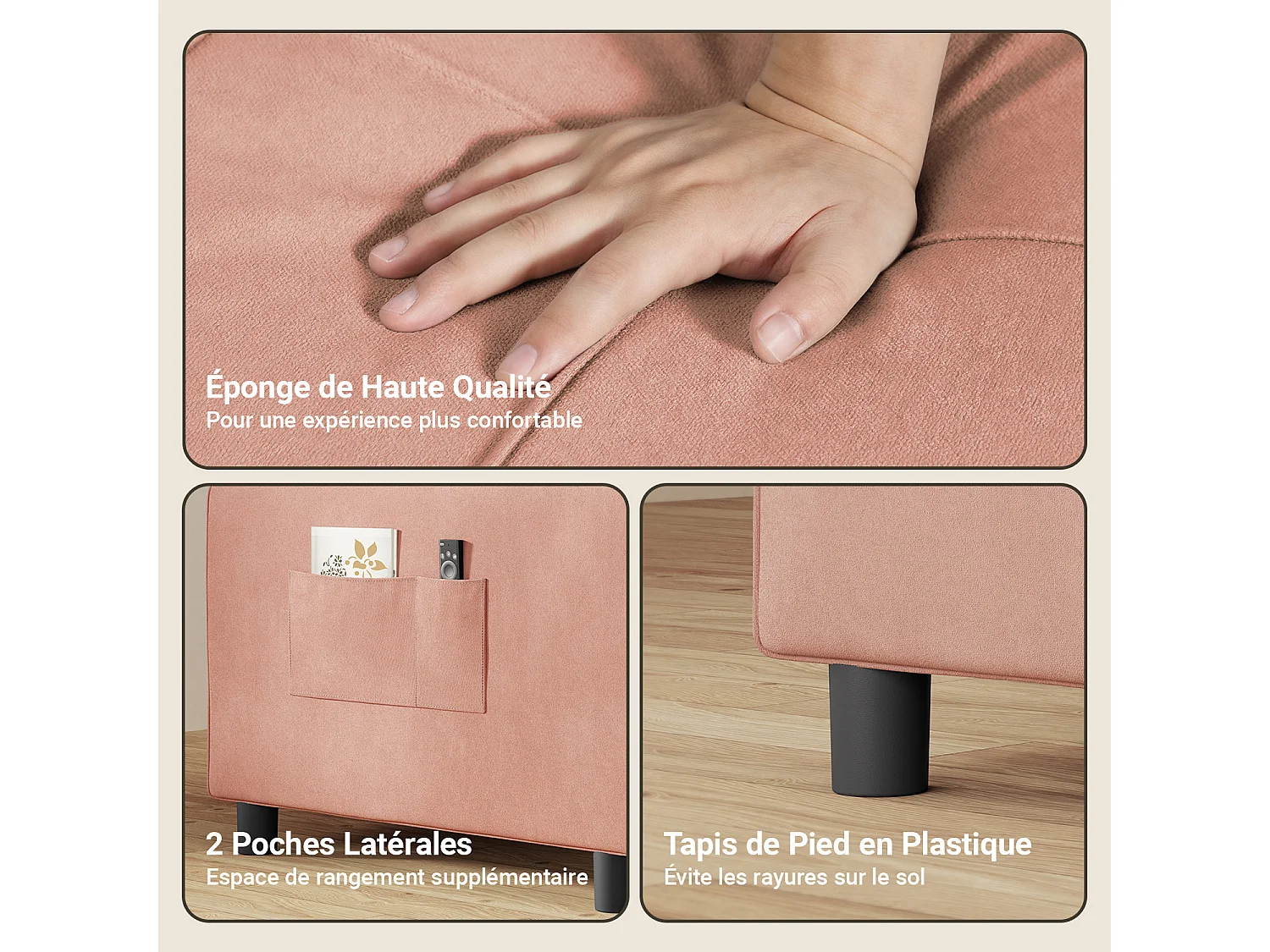 Fauteuil Convertible Bealife Fauteuil Lit Canapé 1 Place Chaise Longue Coussin Roues,Rose