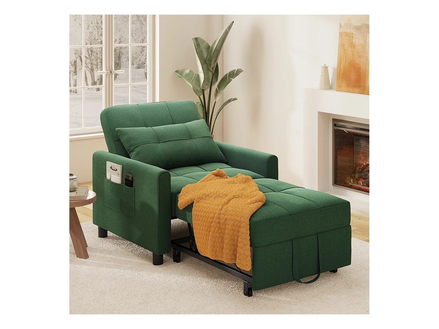 Fauteuil Convertible Bealife Fauteuil Lit Canapé 1 Place Chaise Longue Coussin Roues,Vert