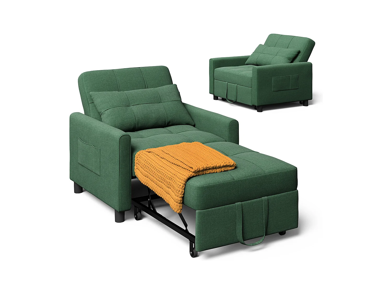 Fauteuil Convertible Bealife Fauteuil Lit Canapé 1 Place Chaise Longue Coussin Roues,Vert
