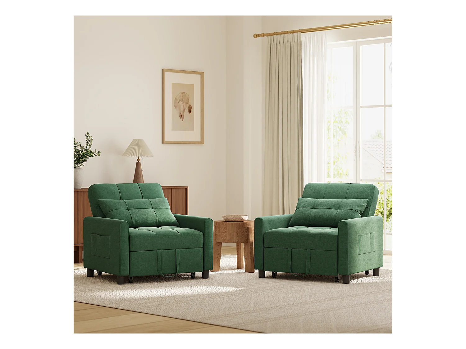 Fauteuil Convertible Bealife Fauteuil Lit Canapé 1 Place Chaise Longue Coussin Roues,Vert