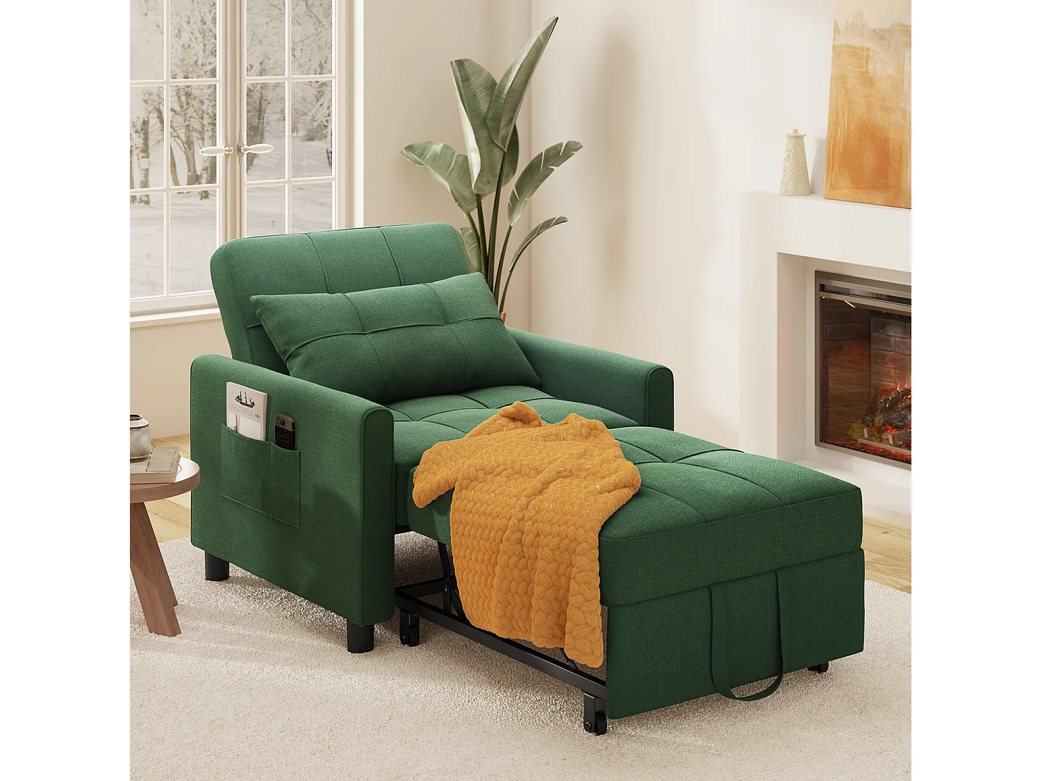 Fauteuil Convertible Bealife Fauteuil Lit Canapé 1 Place Chaise Longue Coussin Roues,Vert