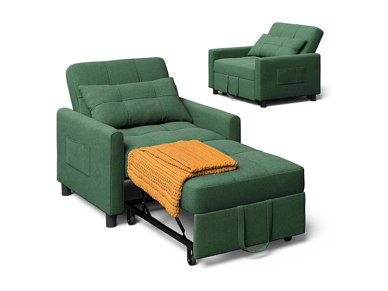 Fauteuil Convertible Bealife Fauteuil Lit Canapé 1 Place Chaise Longue Coussin Roues,Vert