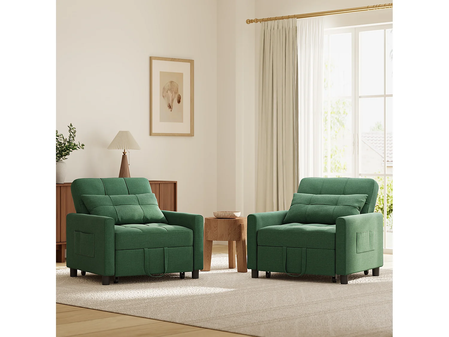 Fauteuil Convertible Bealife Fauteuil Lit Canapé 1 Place Chaise Longue Coussin Roues,Vert