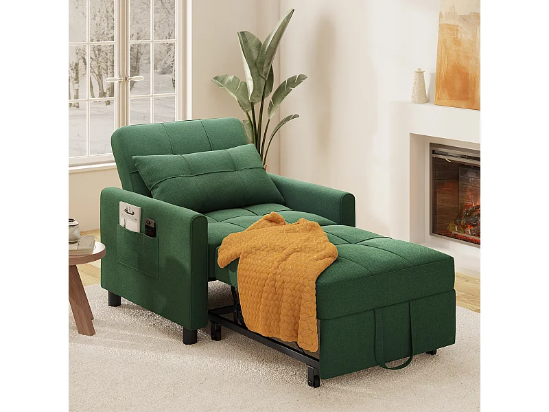 Fauteuil Convertible Bealife Fauteuil Lit Canapé 1 Place Chaise Longue Coussin Roues,Vert