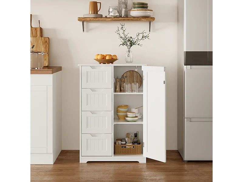 Bealife Meuble Cuisine Rangement Armoire de Cuisine Commode 4 Tiroirs 1 Porte de Placard 1 Étagère Réglable pour Couverts