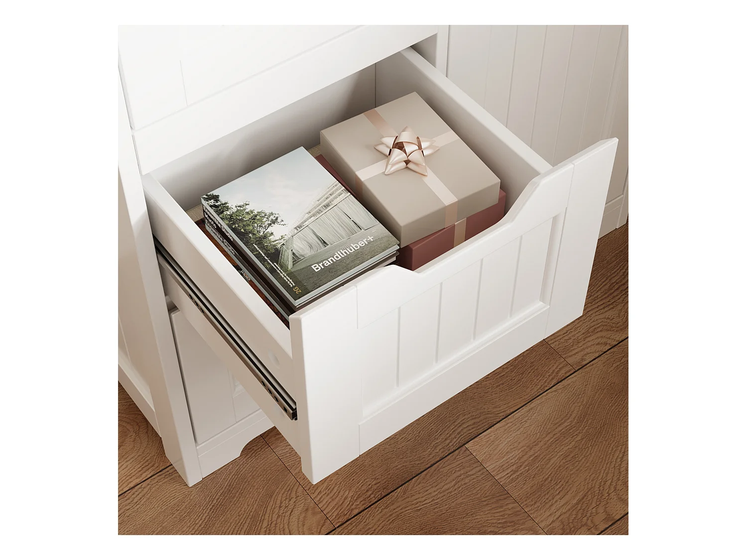 Bealife Meuble Cuisine Rangement Armoire de Cuisine Commode 4 Tiroirs 1 Porte de Placard 1 Étagère Réglable pour Couverts