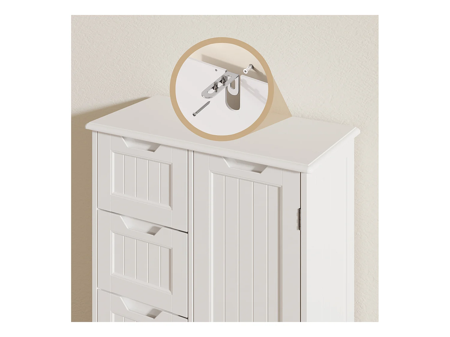 Bealife Meuble Cuisine Rangement Armoire de Cuisine Commode 4 Tiroirs 1 Porte de Placard 1 Étagère Réglable pour Couverts