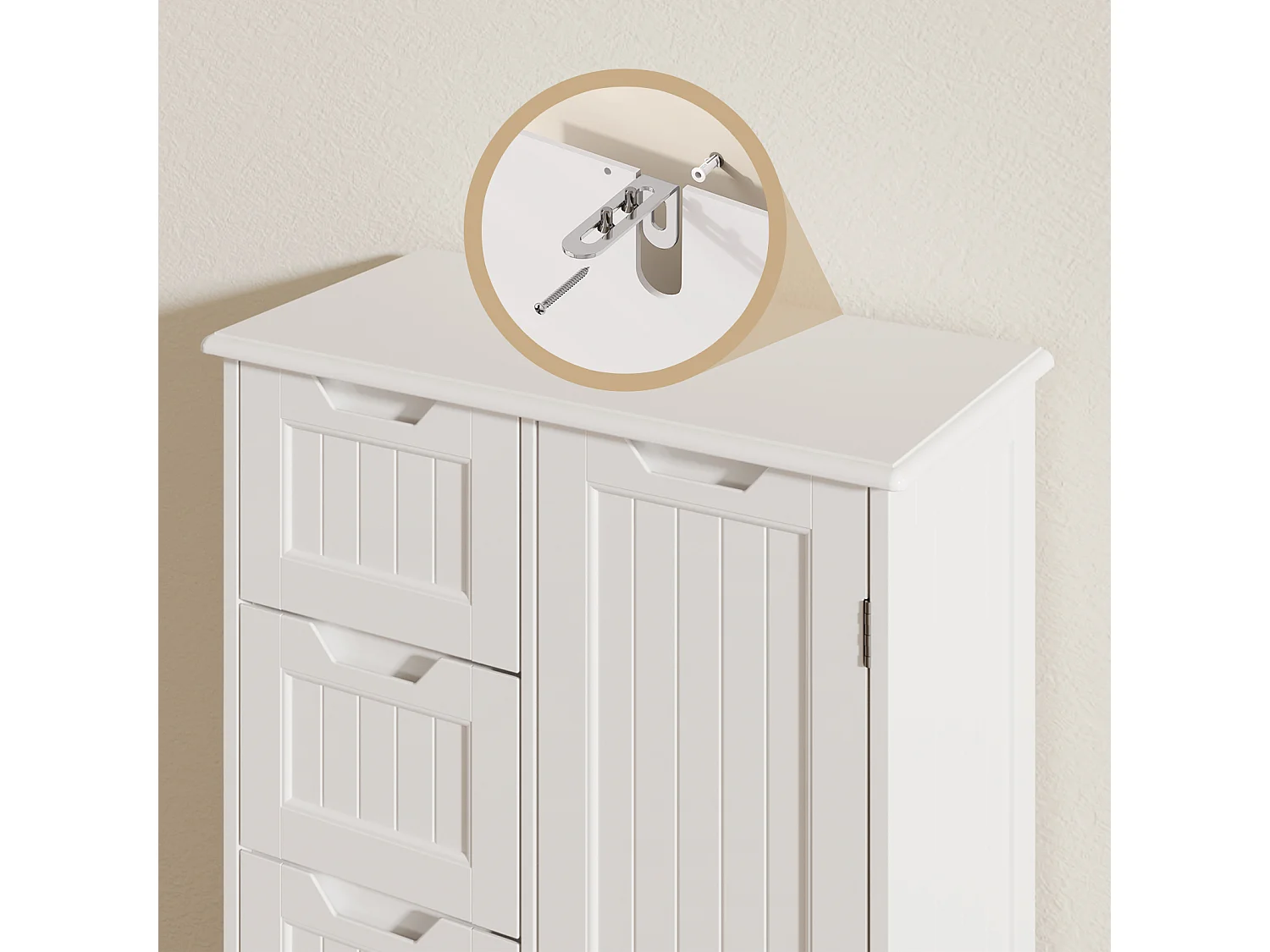 Bealife Meuble Cuisine Rangement Armoire de Cuisine Commode 4 Tiroirs 1 Porte de Placard 1 Étagère Réglable pour Couverts