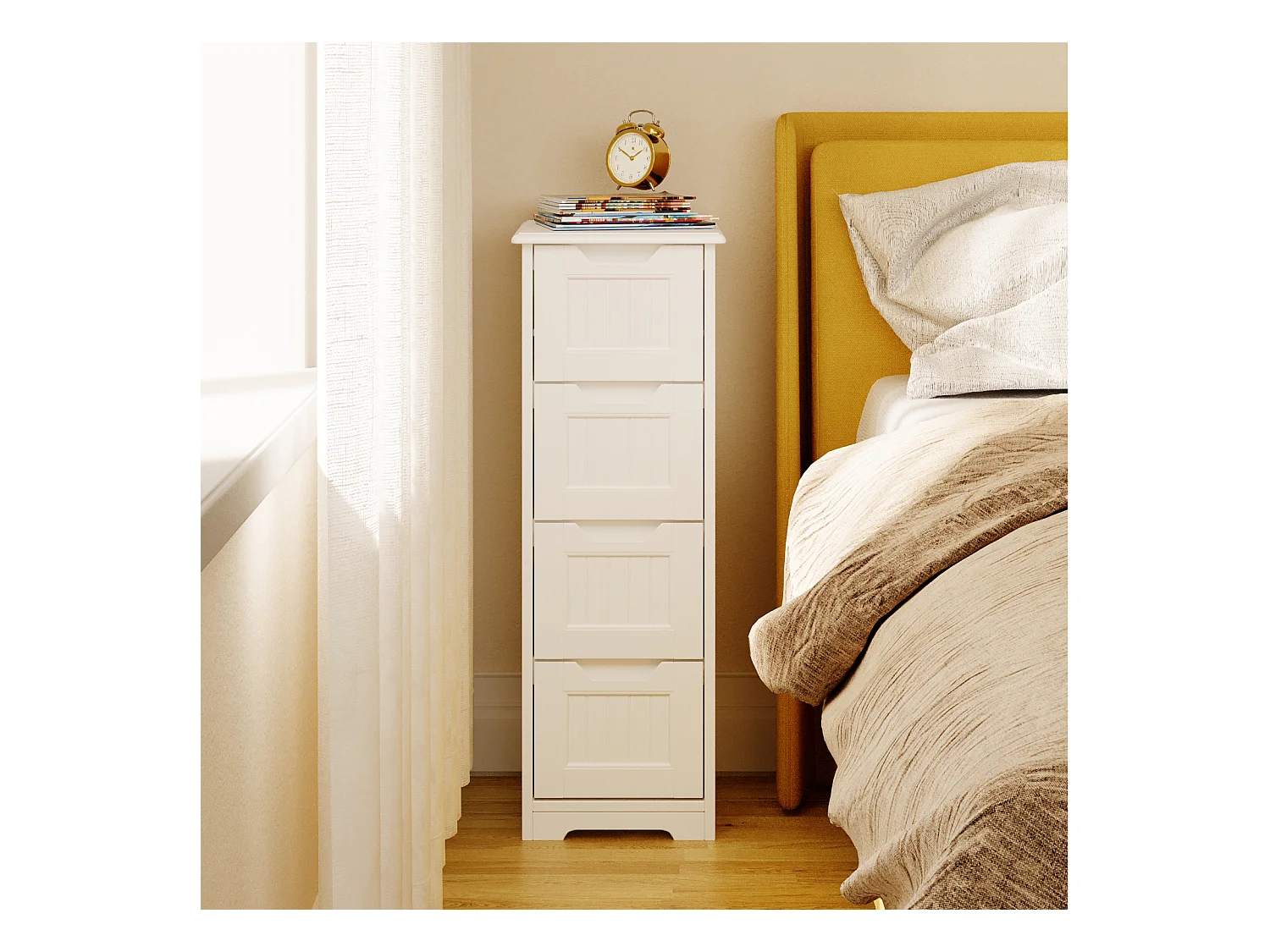 Bealife Meuble Salle de Bain Petit Meuble de Rangement Sur Pied 4 Tiroirs 28 x 28 x 84 cm Bas Commode SDB Armoire Blanc