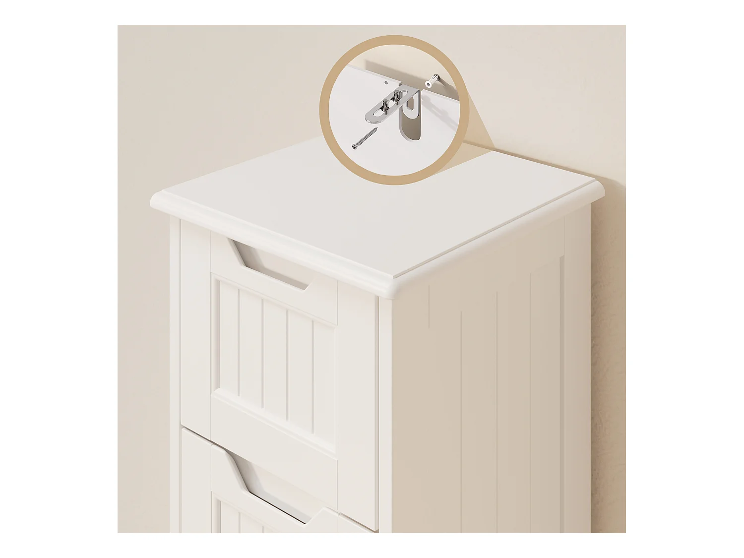 Bealife Meuble Salle de Bain Petit Meuble de Rangement Sur Pied 4 Tiroirs 28 x 28 x 84 cm Bas Commode SDB Armoire Blanc