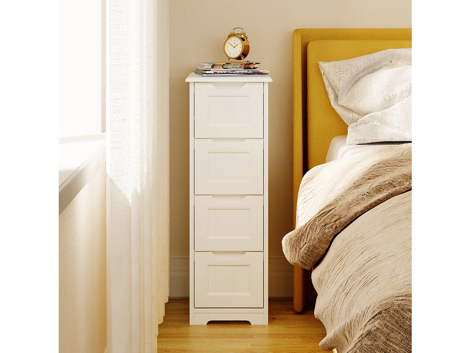 Bealife Meuble Salle de Bain Petit Meuble de Rangement Sur Pied 4 Tiroirs 28 x 28 x 84 cm Bas Commode SDB Armoire Blanc