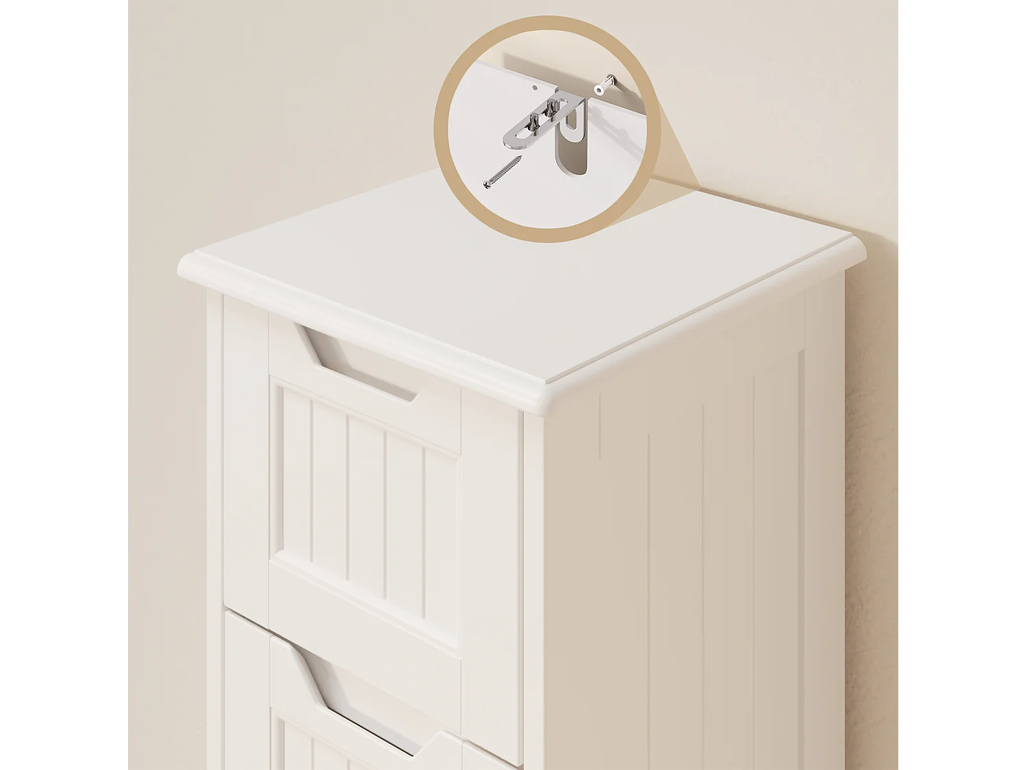 Bealife Meuble Salle de Bain Petit Meuble de Rangement Sur Pied 4 Tiroirs 28 x 28 x 84 cm Bas Commode SDB Armoire Blanc