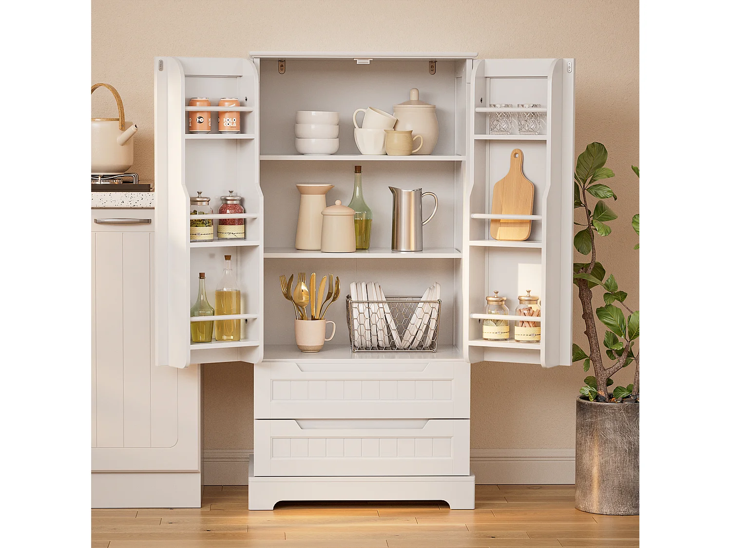 Buffet de cocina blanco con 2 cajones y 2 puertas