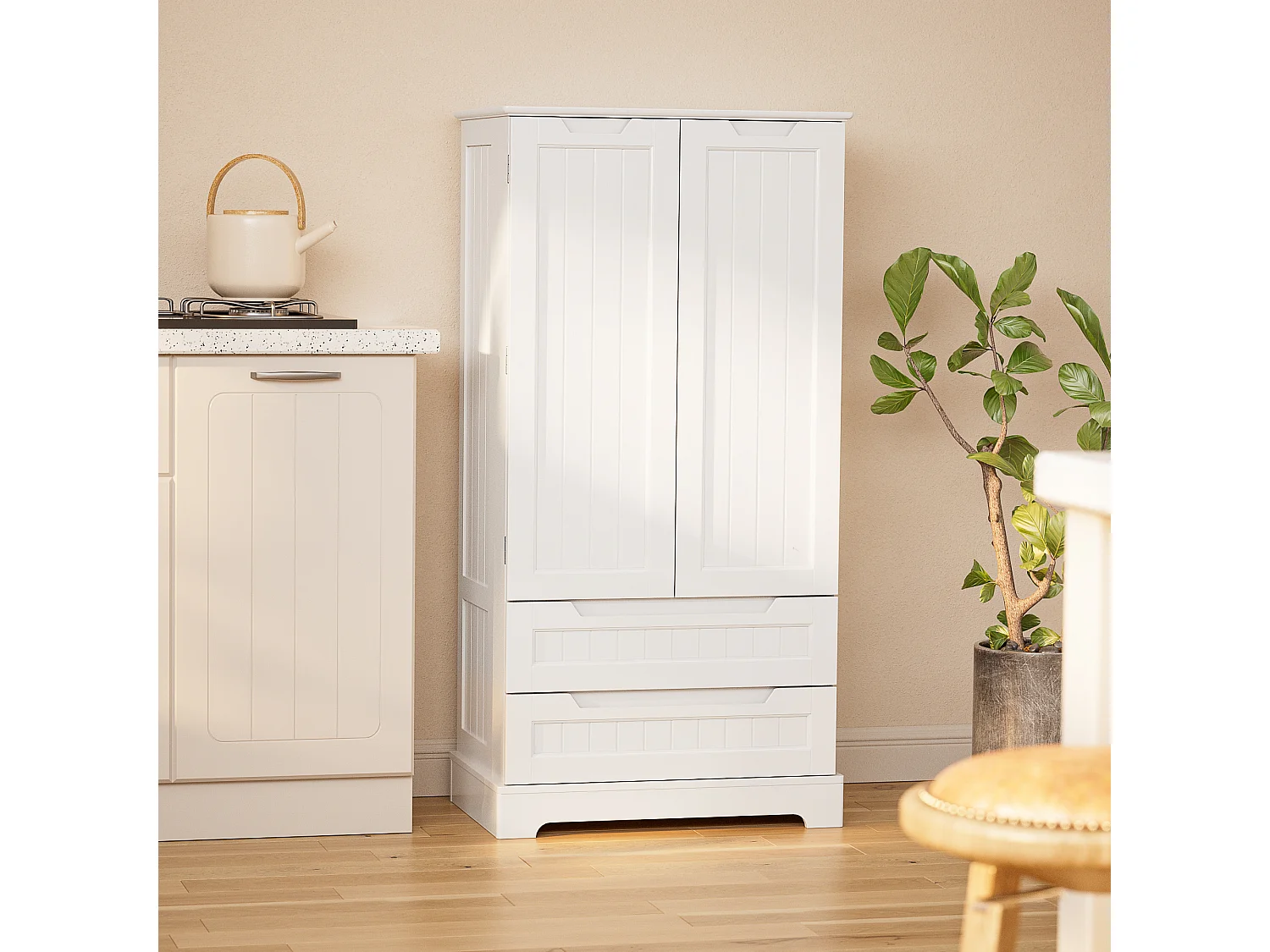 Buffet de cocina blanco con 2 cajones y 2 puertas