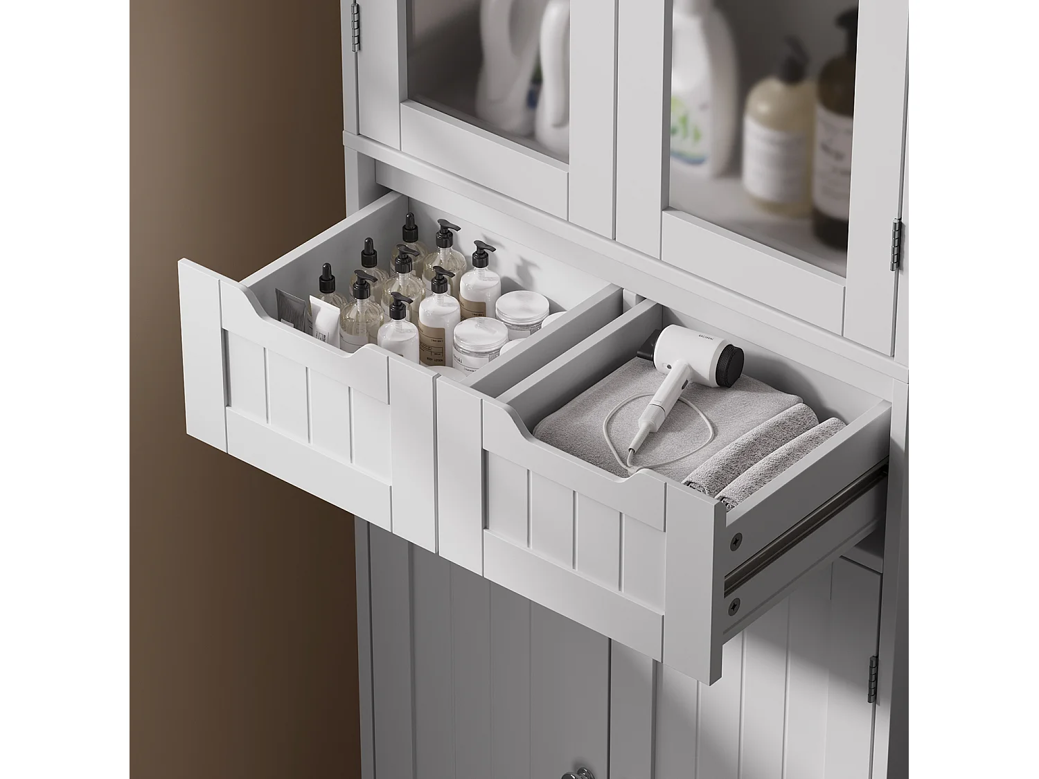 Meuble Haut Salle de Bain 60x30x170 cm - 4 Portes, 2 Tiroirs - Blanc