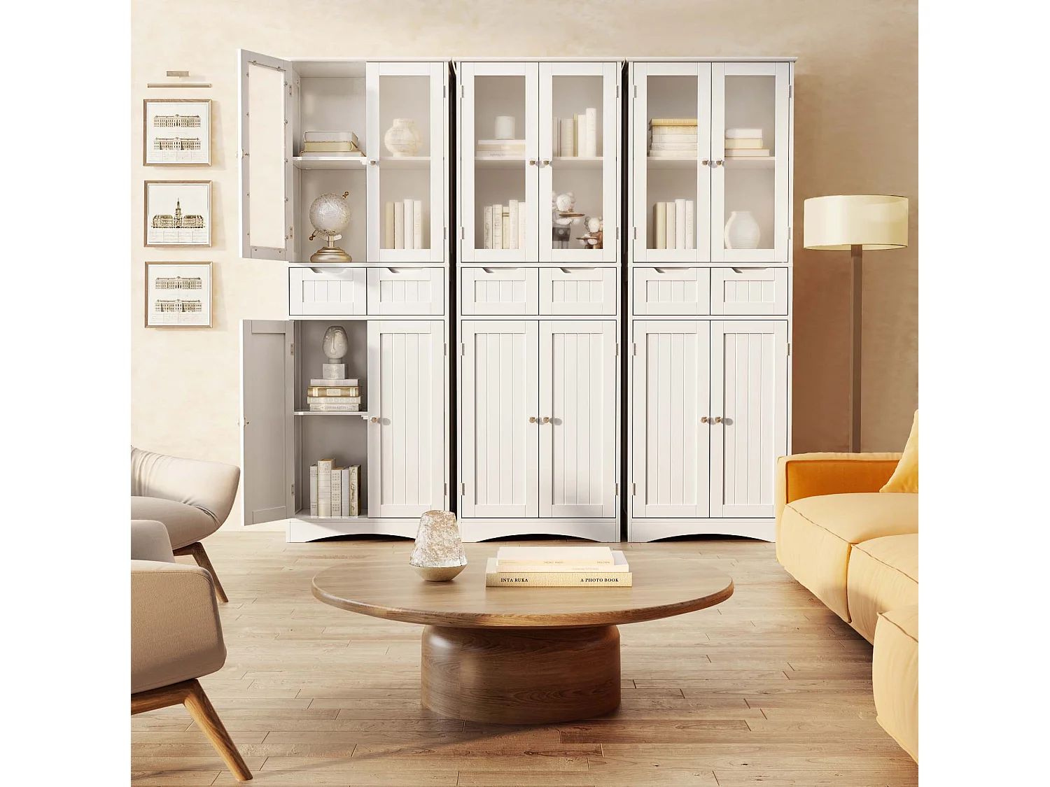 Meuble Haut Salle de Bain 60x30x170 cm - 4 Portes, 2 Tiroirs - Blanc