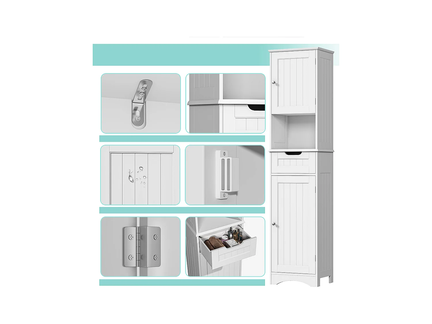 Bealife Meuble Colonne Salle de Bain Rangement sur Pied Armoire Haute 2 Portes et 1 Tiroir 1 Placard Ouverte Étagère Réglable