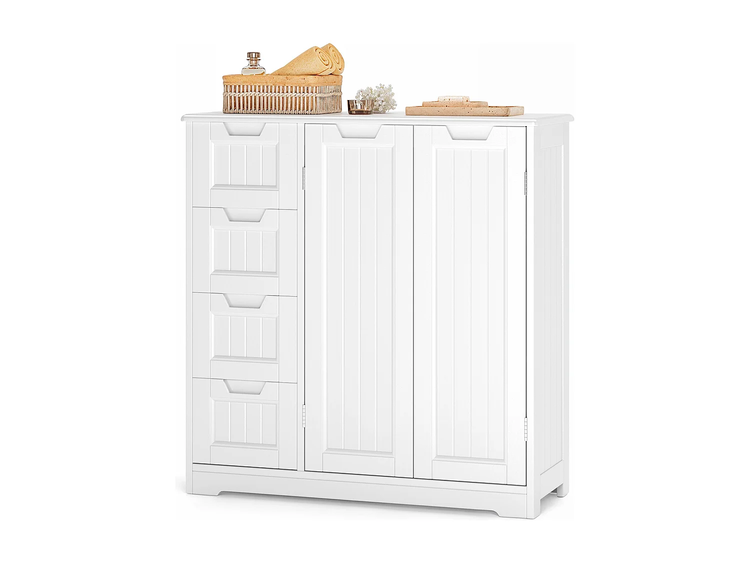 Meuble de Rangement Salle de Bain 81x30x83 cm - 4 Tiroirs, 2 Portes, Étagères Réglables - Blanc