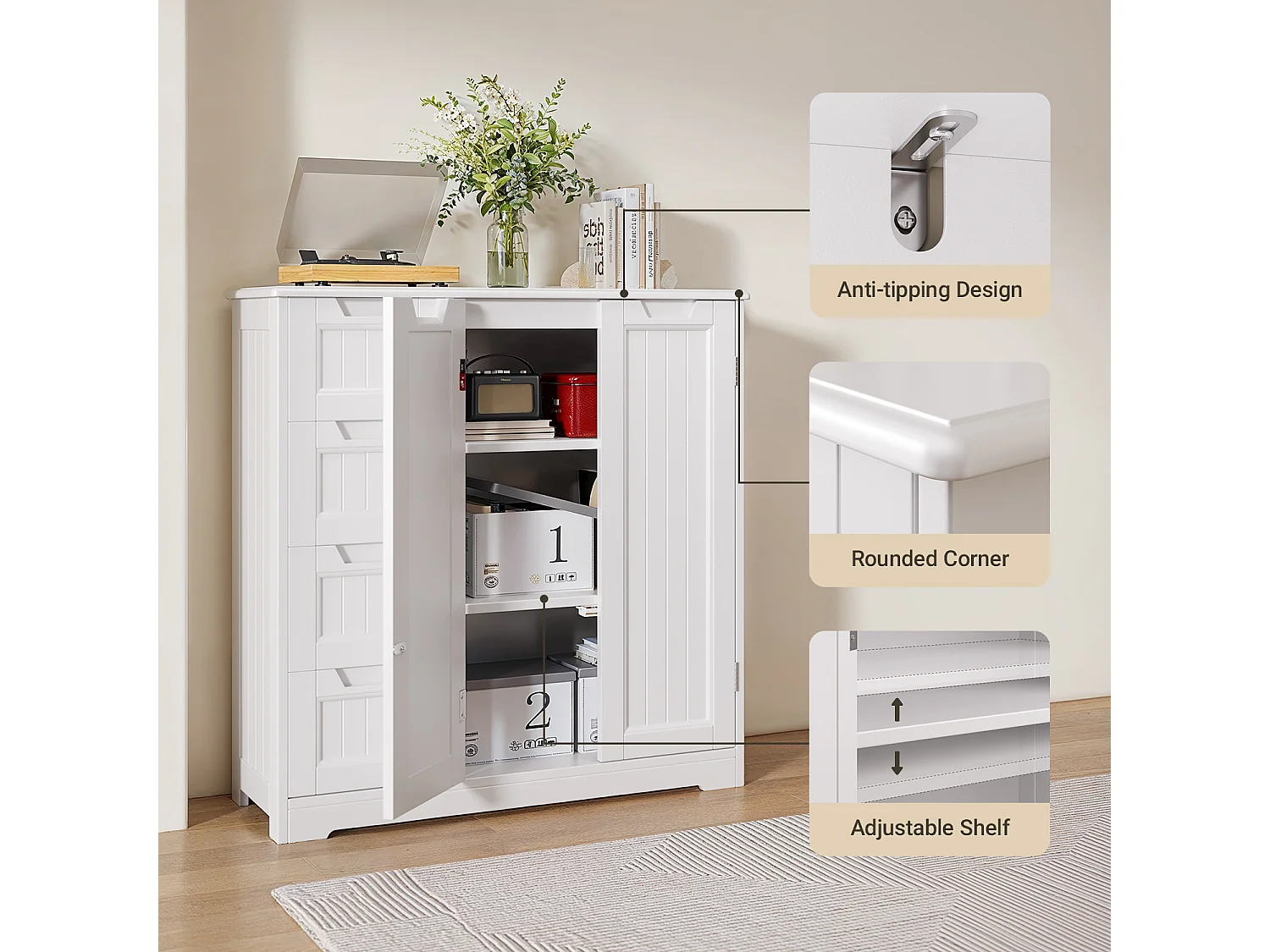 Meuble de Rangement Salle de Bain 81x30x83 cm - 4 Tiroirs, 2 Portes, Étagères Réglables - Blanc