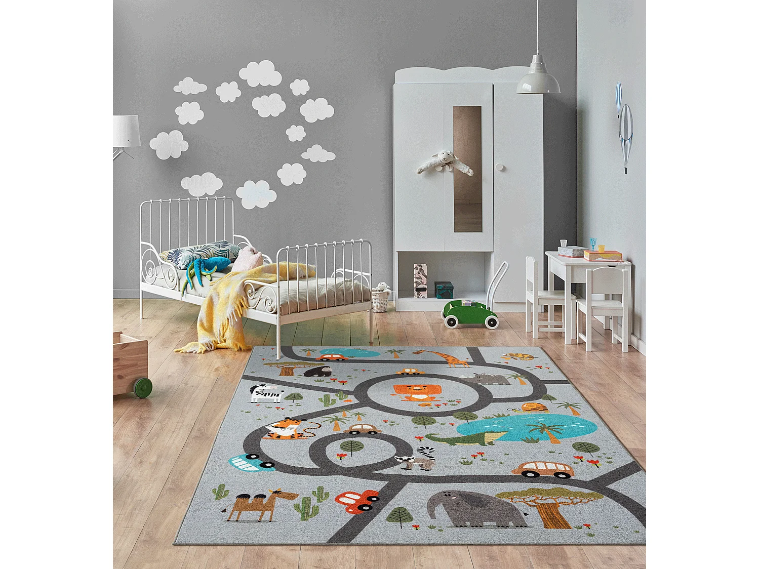 Tapis Happy Life Jeu Safari - Gris - 200x200 cm Square