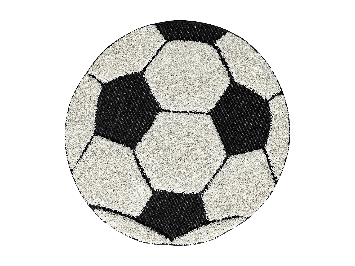 Tapis Lou Enfant Football - Noir Blanc - 80 cm Ronde