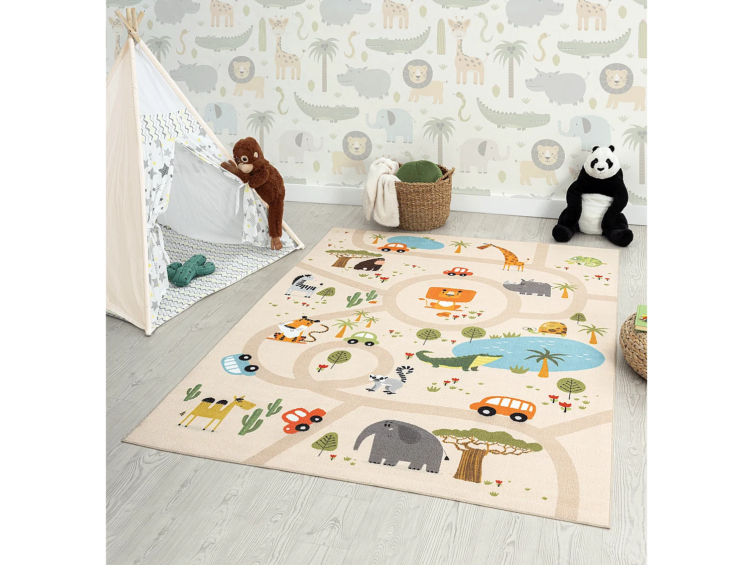 Tapis Happy Life Jeu Safari - Beige - 160 cm Ronde