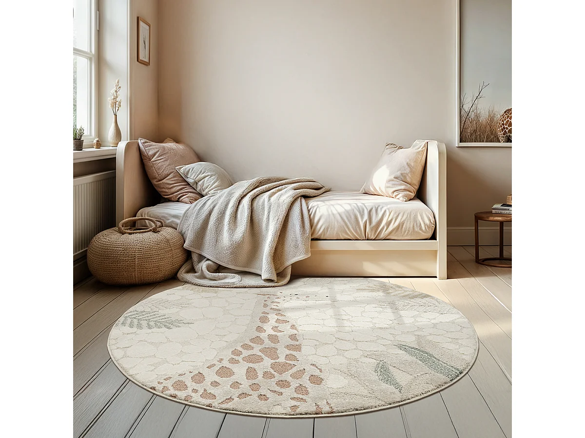 Tapis Jungle Kids Chambre Enfant 3d Résistant - Crème - 120 cm Ronde