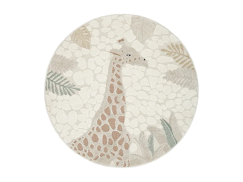Dywan Jungle Kids Pokój Dziecięcy 3D Odporny - Kremowy - 120 cm Okrągły