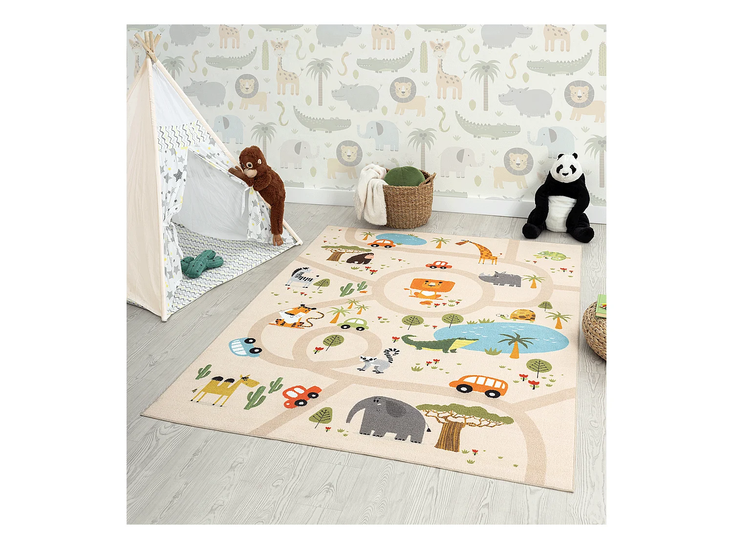 Tapis Happy Life Jeu Safari - Beige - 200 cm Ronde