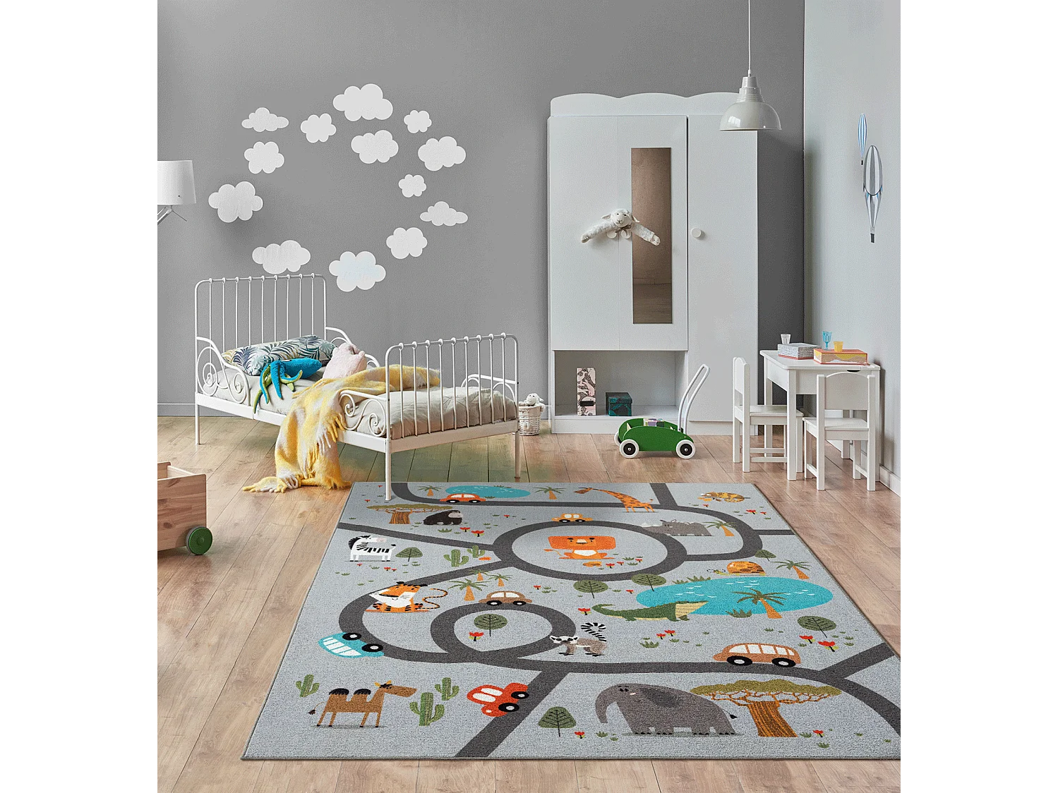 Tapis Happy Life Jeu Safari - Gris - 200x290 cm