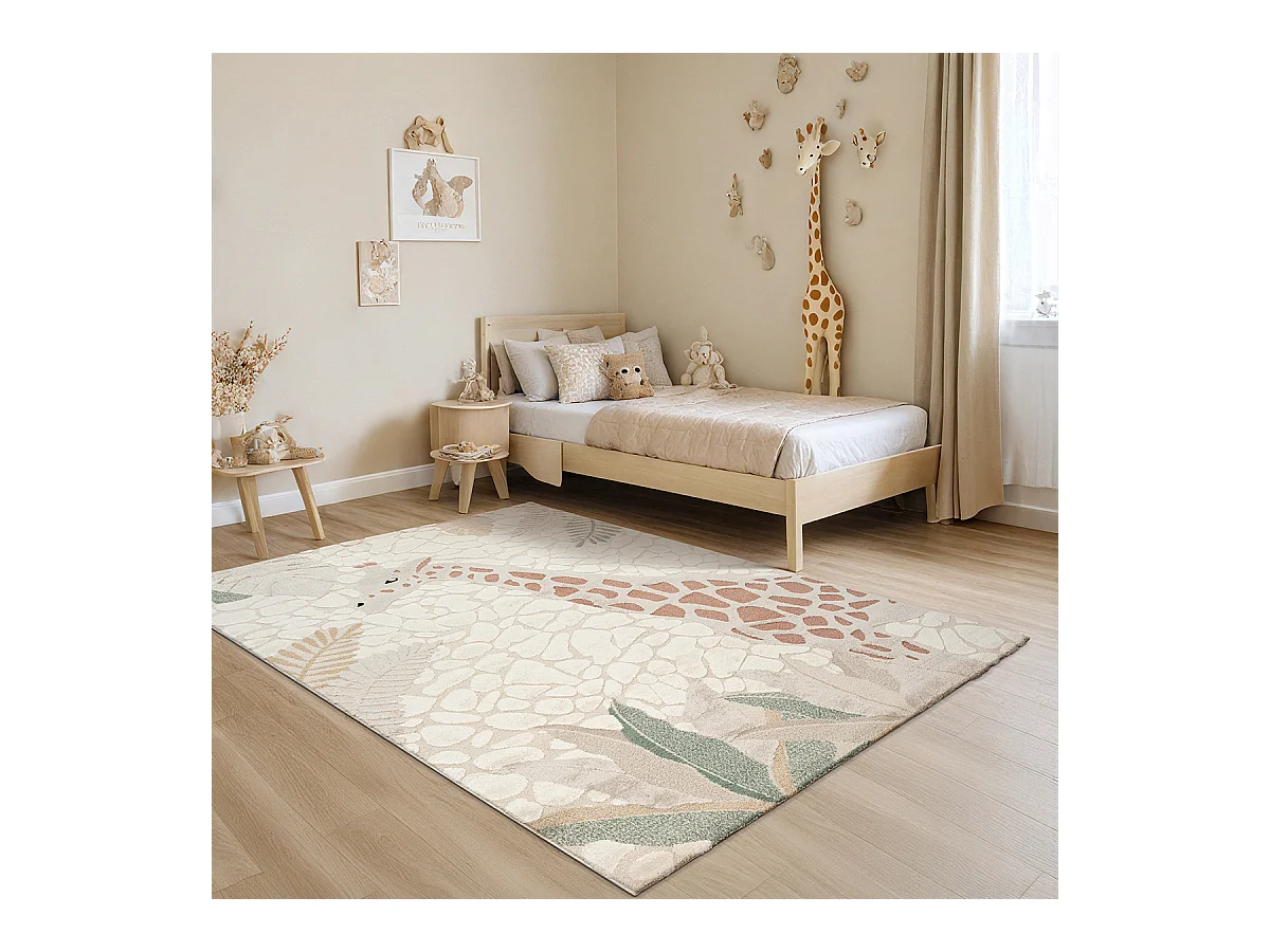 Tapis Jungle Kids Chambre Enfant 3d Résistant - Crème - 200x290 cm