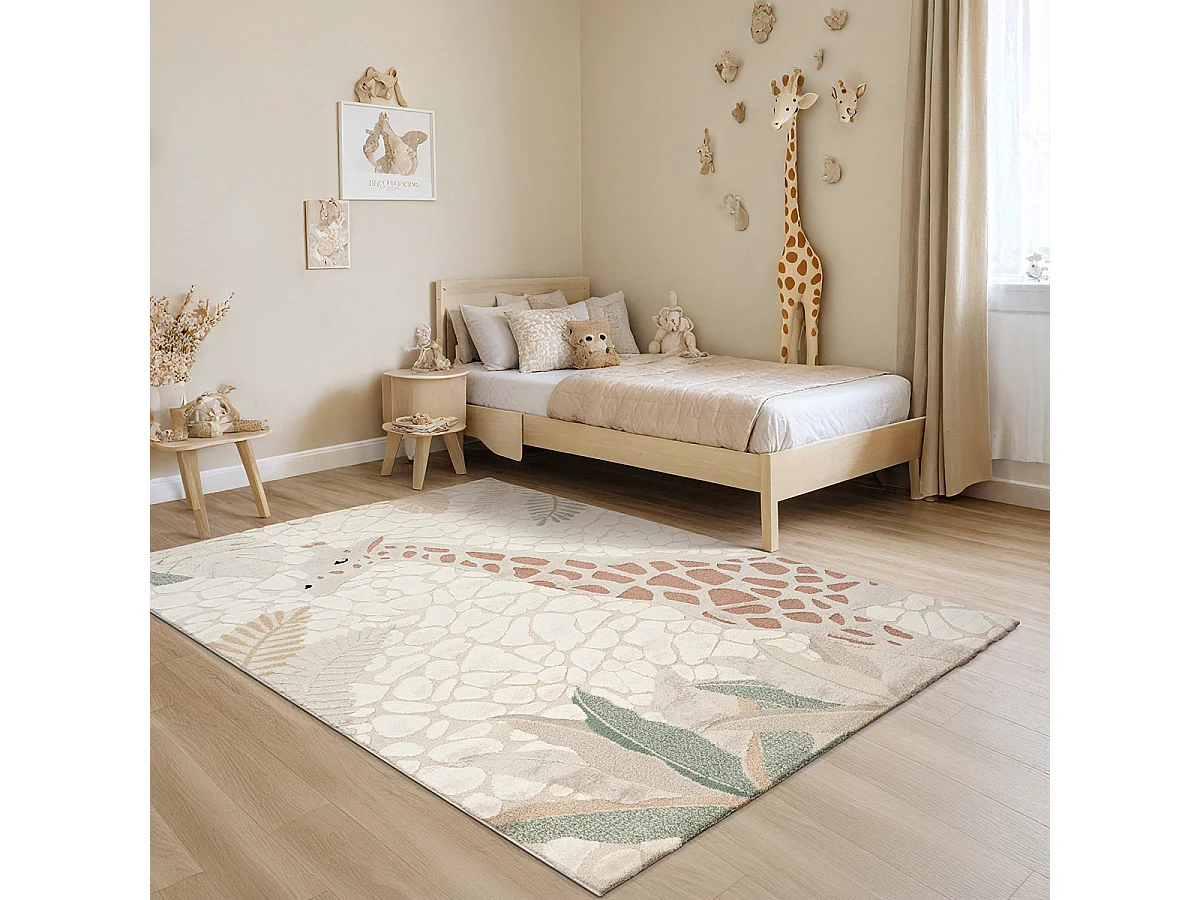 Alfombra Jungle Kids Habitación Infantil 3D Resistente - Crema - 200x290 cm