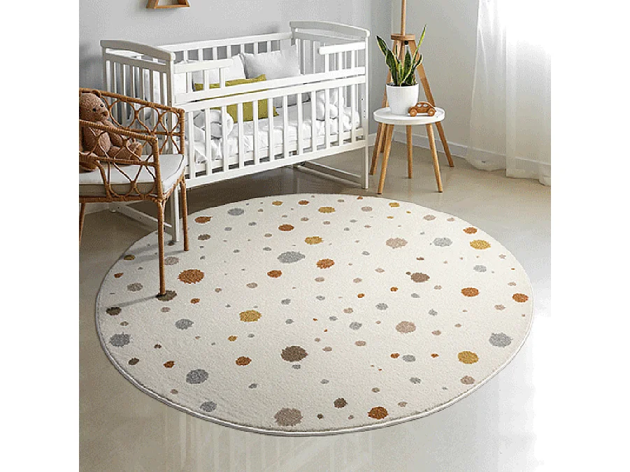 Tapis Beat Kids Moderne Bébé Fille Garçon - Crème - 160 cm Ronde
