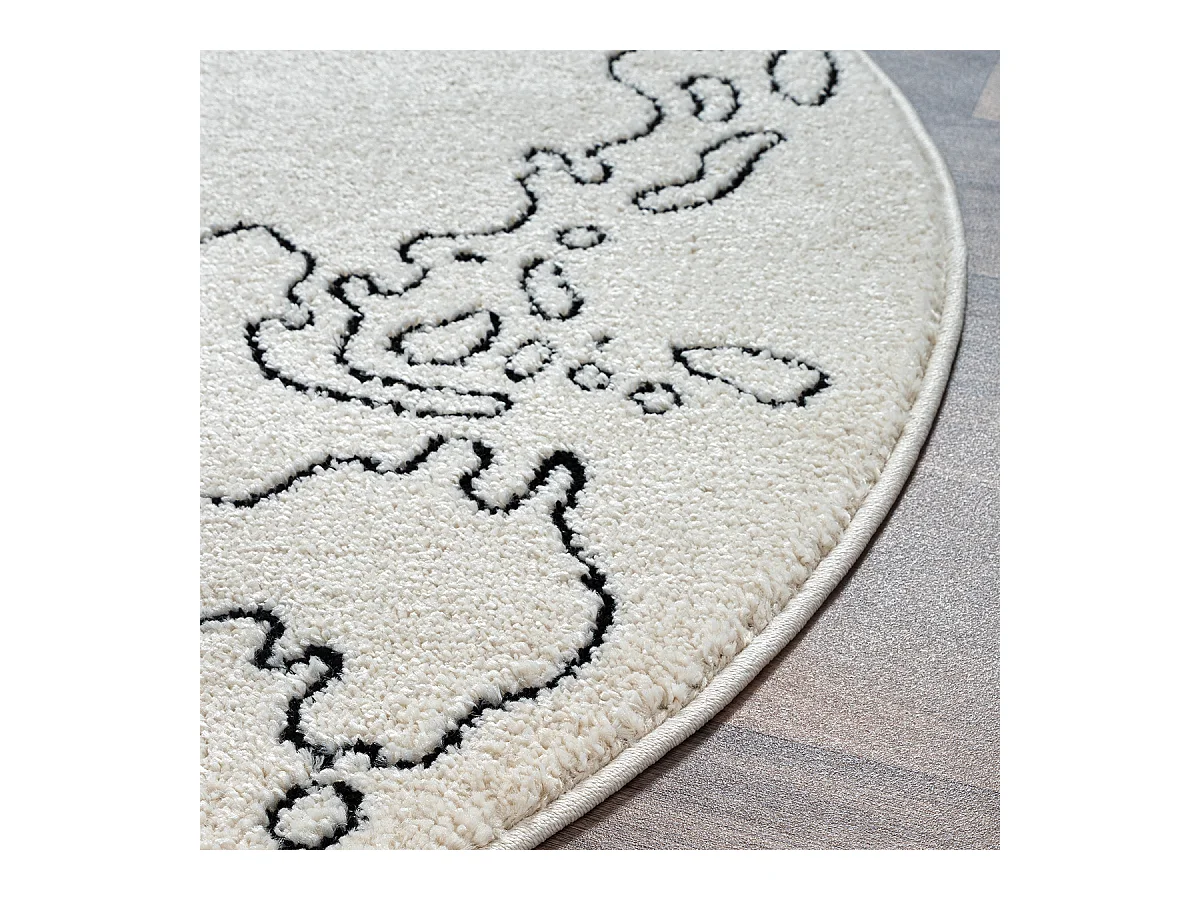 Tapis Elisa Kids Enfant Continents Résistant - Crème - 120 cm Ronde