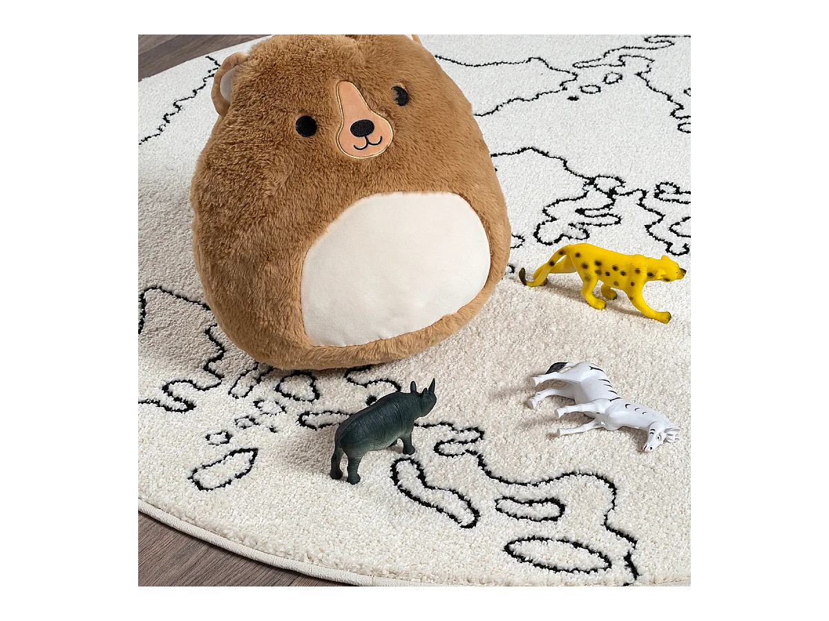 Tapis Elisa Kids Enfant Continents Résistant - Crème - 120 cm Ronde